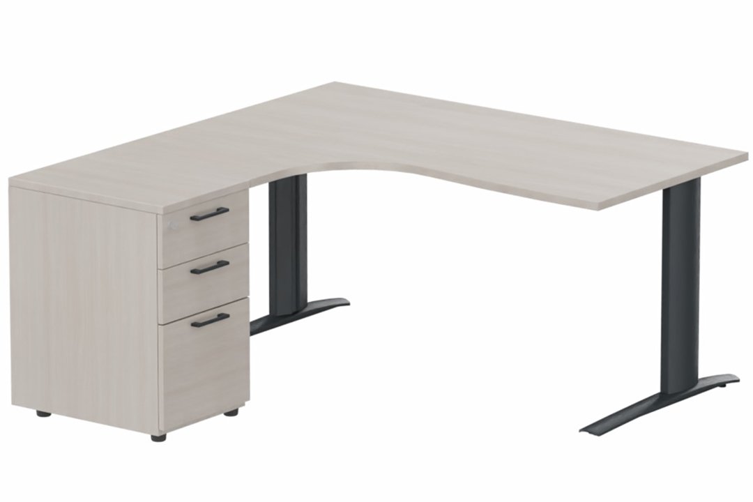 Bureau retour à gauche, caisson mélaminé, 160x162x80cm