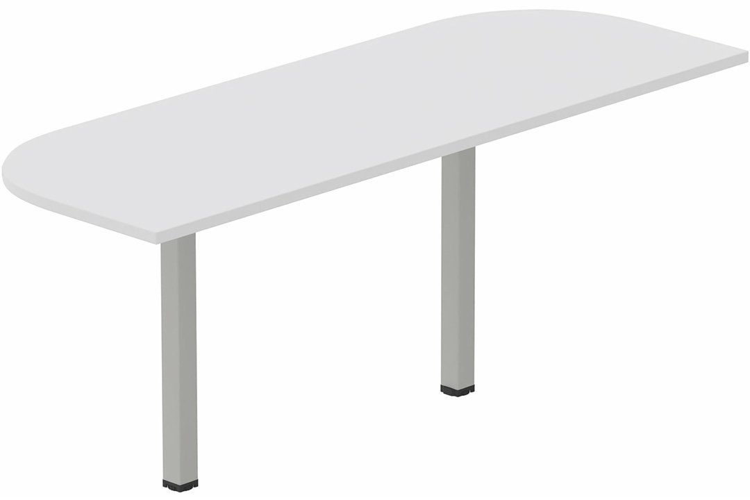 Extension demi-lune 145x70cm sur 2 pieds de soutien, plateau blanc, structure aluminium