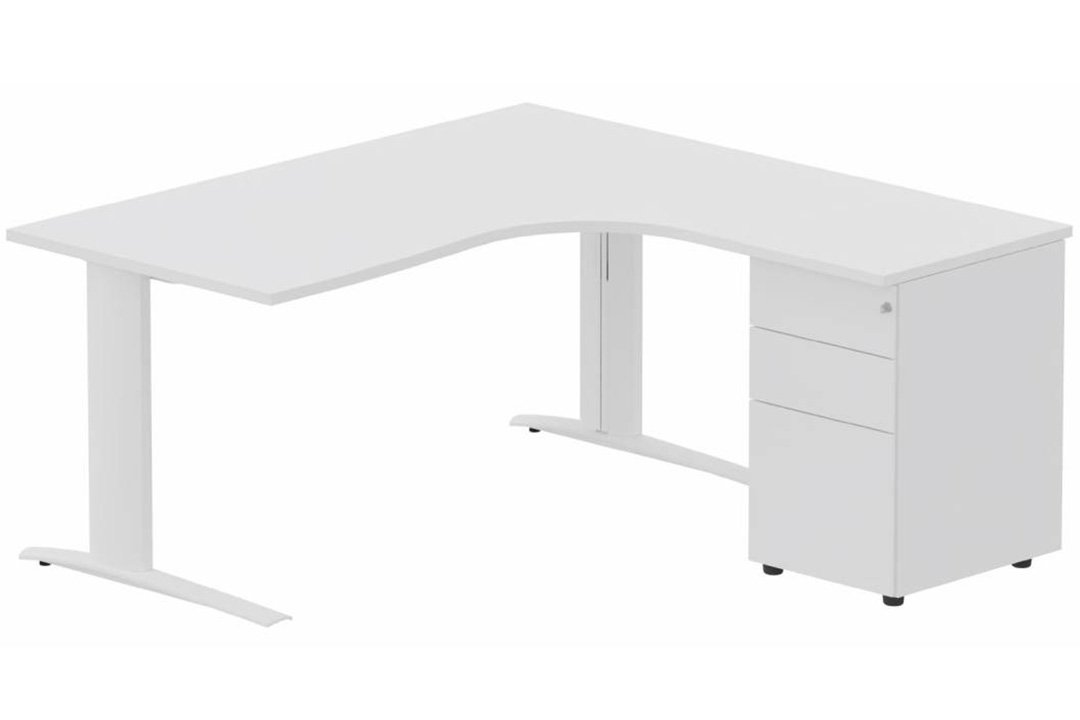 Bureau retour à droite, caisson métal, 160x162x80cm