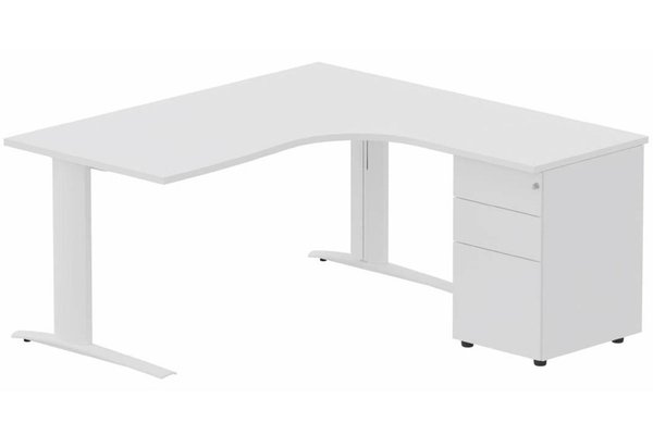 Gamme K1 - Plans compacts - Bureau retour à droite, caisson métal, 180x162x80cm