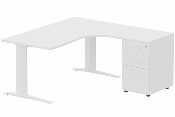 Gamme K1 - Plans compacts - Bureau retour à droite, caisson mélaminé, 180x162x80cm