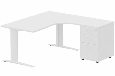 Gamme K1 - Plans compacts - Bureau retour à droite, caisson mélaminé, 160x162x80cm