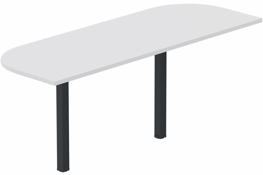 Extension demi-lune 145x70cm sur 2 pieds de soutien, plateau blanc, structure anthracite