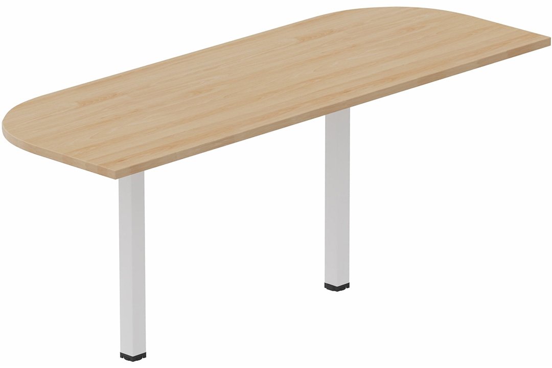 K8 extension demi-lune 165x80cm sur 2 pieds de soutien, plateau hêtre, structure blanc