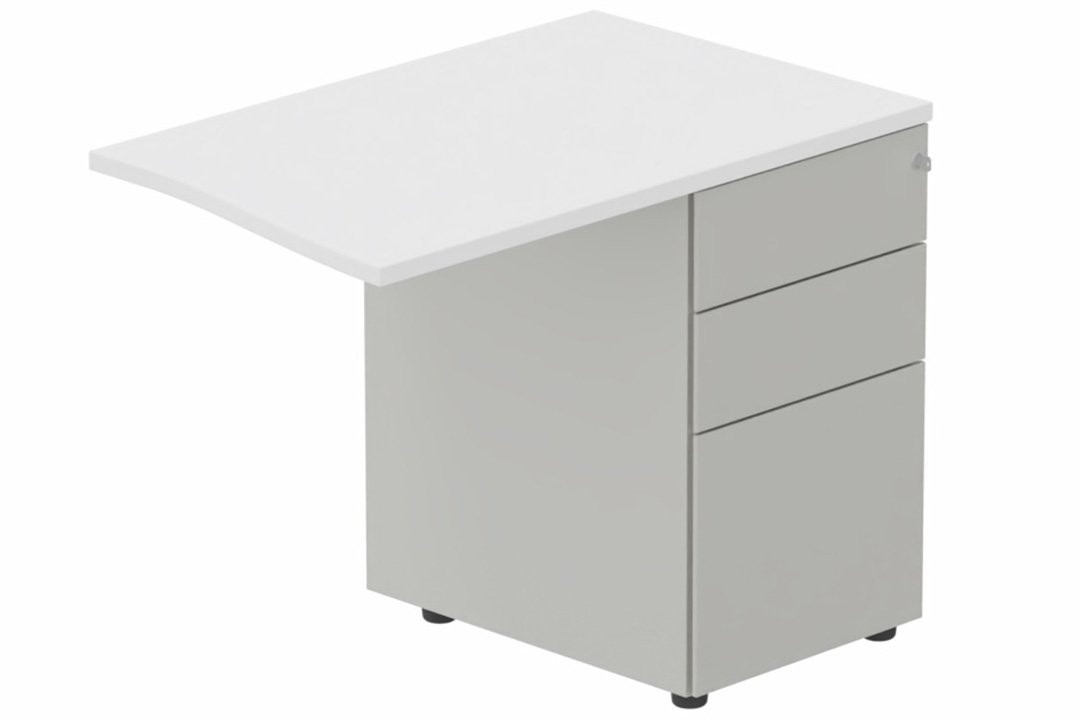 Retour vague à droite 90x60cm sur caisson porteur métal 3 tiroirs blanc/aluminium - sur délai