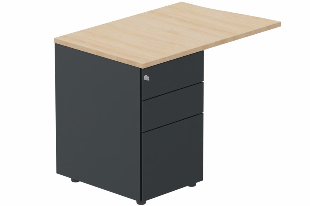 Retour vague à gauche 90x60cm sur caisson porteur métal 3 tiroirs hêtre/anthracite