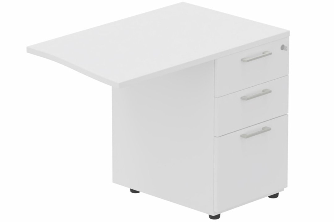 Retour vague à droite 90x60cm sur caisson porteur bois 3 tiroirs blanc/aluminium - sur délai