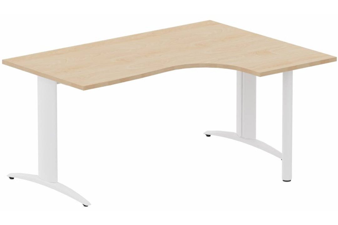 Plan Compact 90° asymétrique 160x120x80/60cm retour à droite sur pied de soutien hêtre/blanc