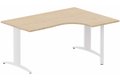 Plan Compact 90° asymétrique 180x120x80/60cm retour à droite sur pied de soutien hêtre/blanc