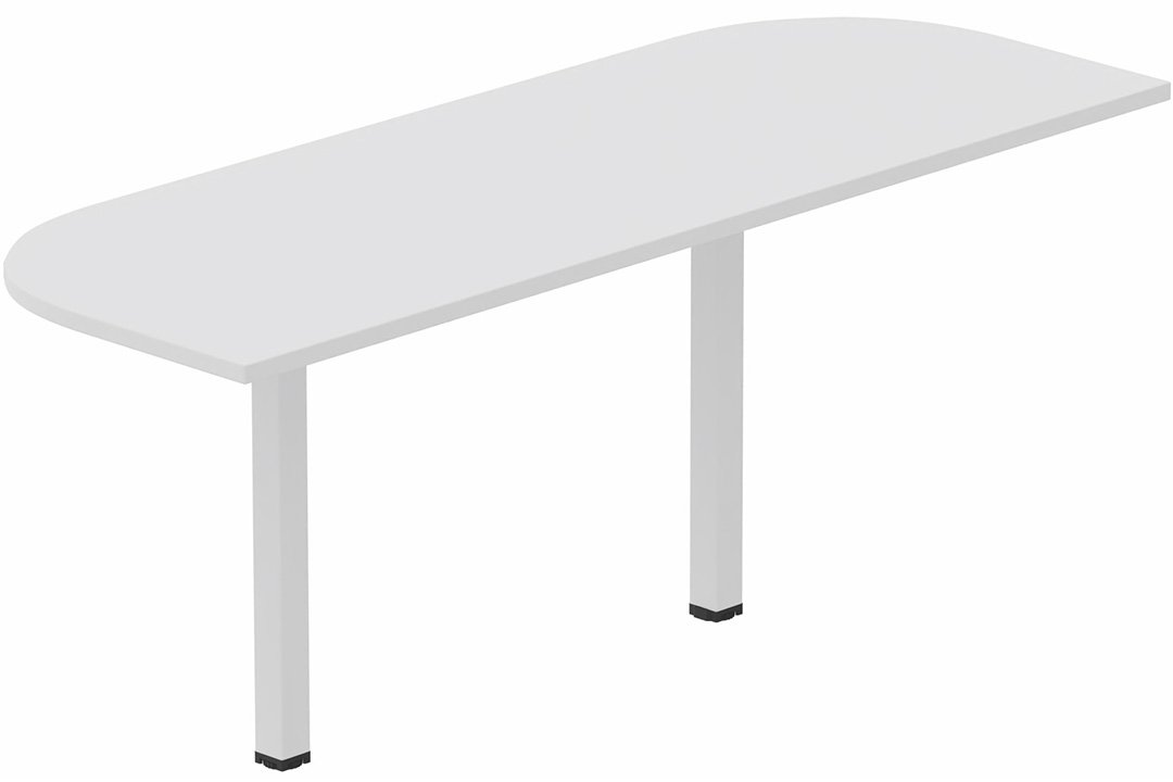 K8 extension demi-lune 165x80cm sur 2 pieds de soutien, plateau blanc, structure blanc