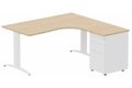 P¨lan Compact 90° asymétrique 160x162x80/60cm retour à droite avec caisson HB métal 3 tiroirs hêtre/blanc
