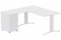 Plan Compact 90° asymétrique 180x162x80/60cm retour à gauche avec caisson HB métal 3 tiroirs blanc/blanc - sur délai