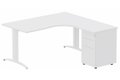 Plan Compact 90° asymétrique 180x162x80/60cm retour à droite avec caisson HB métal 3 tiroirs blanc/blanc - sur délai