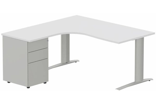 Gamme K1 - Plans compacts - Bureau retour à gauche, caisson métal, 160x162x80cm