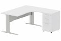 K1 VDF METAL Compact 90° asymétrique 160x162x80/60cm retour à droite avec caisson HB bois 3 tiroirs blanc/aluminium - sur dé