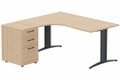 Plan Compact 90° asymétrique 160x162x80/60cm retour à gauche avec caisson HB bois 3 tiroirs hêtre/anthracite