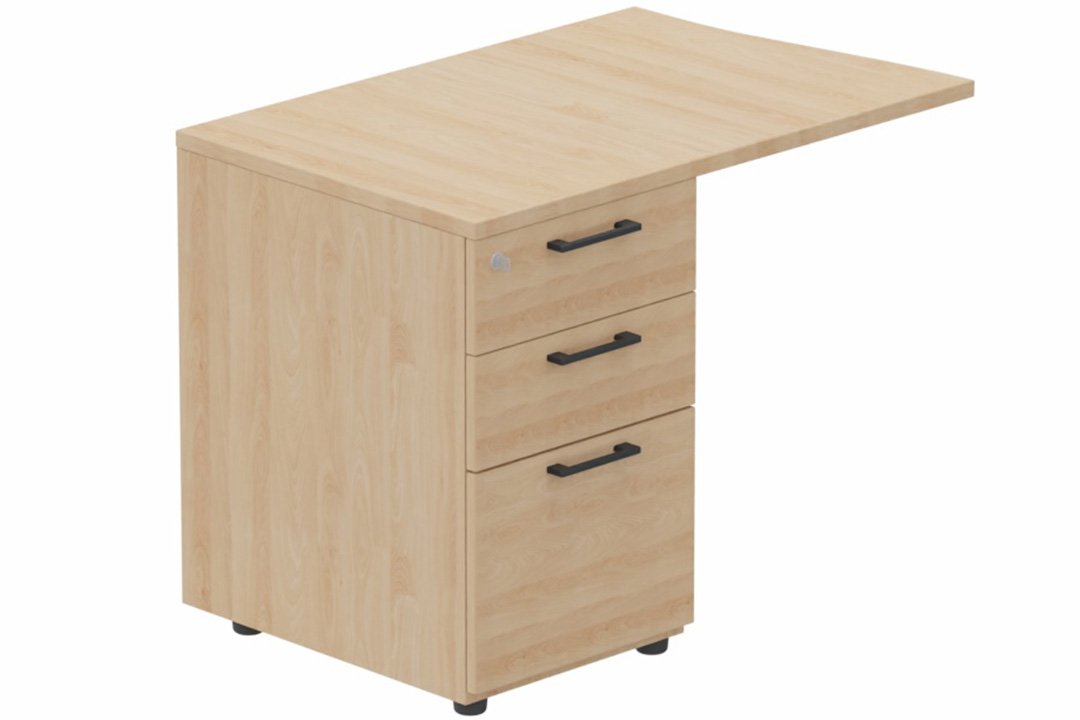 Retour vague à gauche 90x60cm sur caisson porteur bois 3 tiroirs hêtre/anthracite