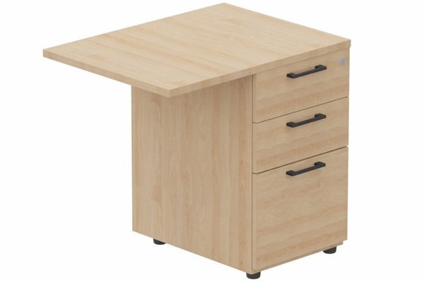 Gamme K2 - Extensions - Plans droits - Retour direct 100x60cm sur caisson mélamine HB P.60cm 3 tiroirs, plateau hêtre, structure anthracite