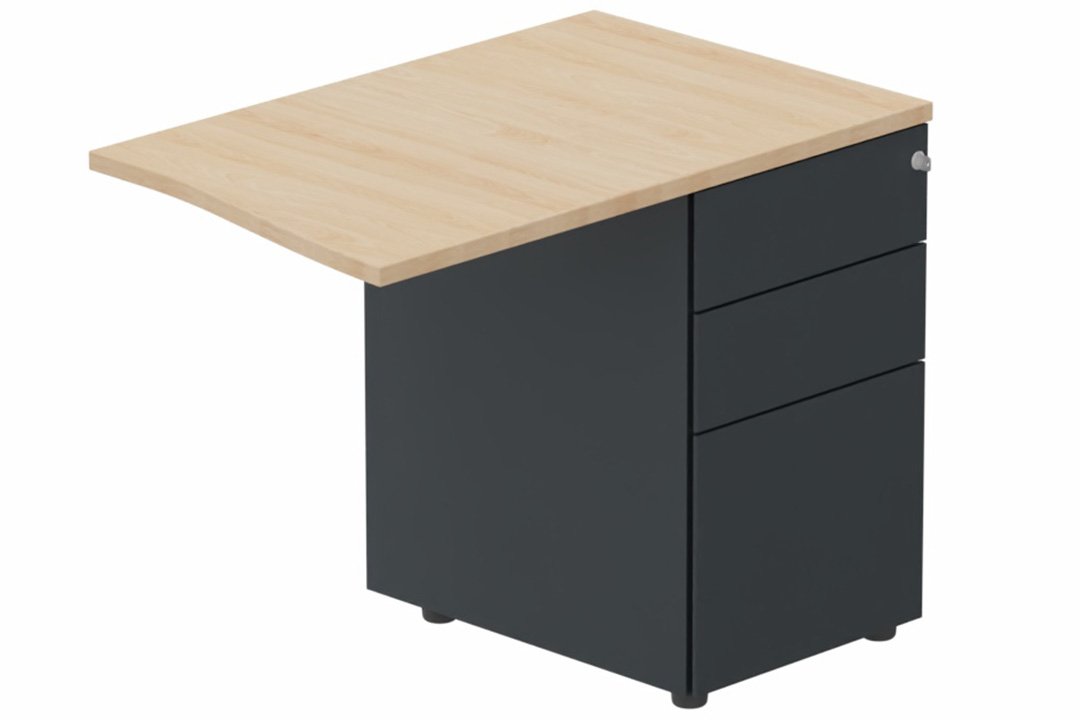 Retour vague à droite 90x60cm sur caisson porteur métal 3 tiroirs hêtre/anthracite