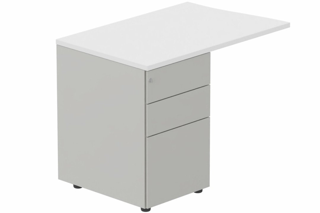 Retour vague à gauche 90x60cm sur caisson porteur métal 3 tiroirs blanc/aluminium - sur délai