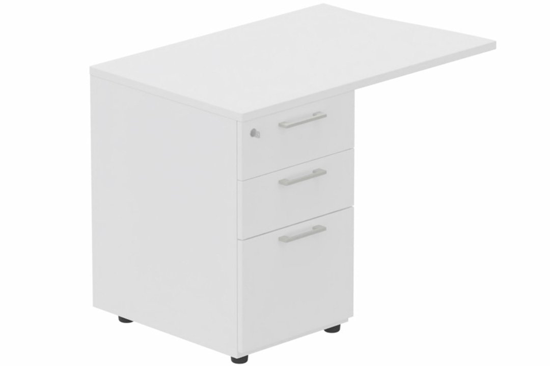 Retour vague à gauche 90x60cm sur caisson porteur bois 3 tiroirs blanc/aluminium - sur délai