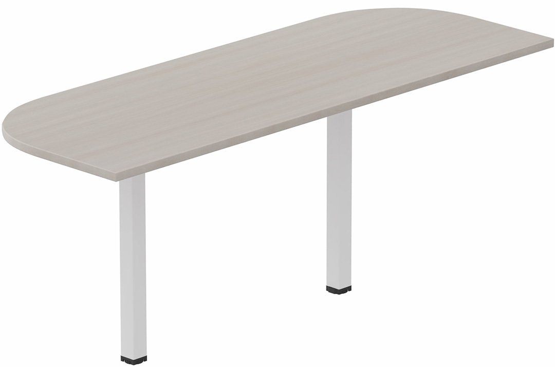 K8 extension demi-lune 165x80cm sur 2 pieds de soutien, plateau acacia, structure blanc