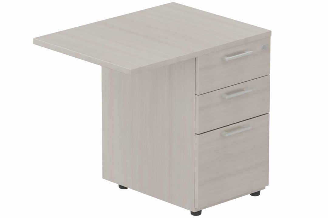 Retour direct 100x60cm sur caisson mélamine HB P.60cm 3 tiroirs, plateau acacia, structure aluminium
