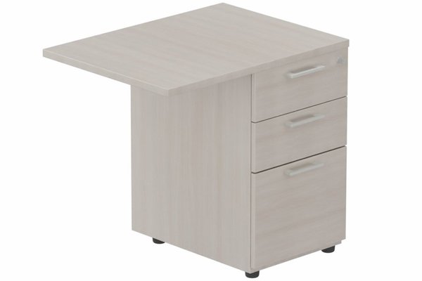 Gamme K2 - Extensions - Plans droits - Retour direct 100x60cm sur caisson mélamine HB P.60cm 3 tiroirs, plateau acacia, structure aluminium