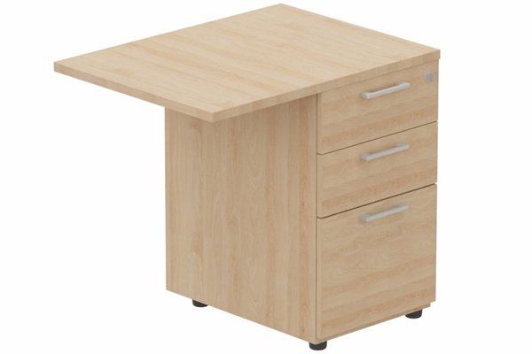 Gamme K2 - Extensions - Plans droits - Retour direct 100x60cm sur caisson mélamine HB P.60cm 3 tiroirs, plateau hêtre, structure aluminium