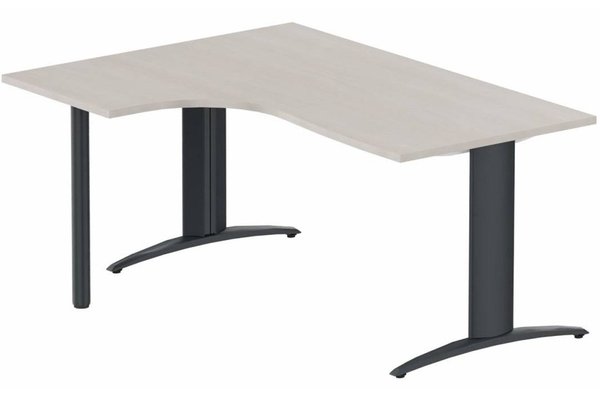 Gamme K2 - Plans compacts - Plan Compact 90° asymétrique 180x120x80/60cm retour à gauche sur pied de soutien, plateau acacia, structure anthracite