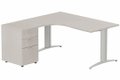 Plan Compact 90° asymétrique 160x162x80/60cm retour à gauche avec caisson HB bois 3 tiroirs, acacia/aluminiu