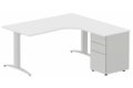Plan Compact 90° asymétrique 180x162x80/60cm retour à droite avec caisson HB métal 3 tiroirs blanc/aluminium - sur délai
