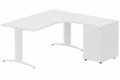 Plan Compact 90° asymétrique 180x162x80/60cm retour à droite avec caisson HB bois 3 tiroirs blanc/blanc - sur délai