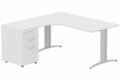 Plan Compact 90° asymétrique 180x162x80/60cm retour à gauche avec caisson HB bois 3 tiroirs blanc/aluminium - sur délai