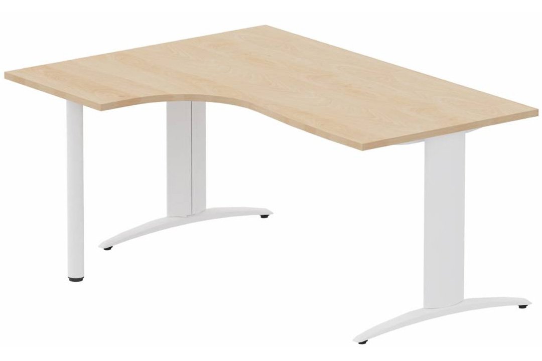 Plan Compact 90° asymétrique 160x120x80/60cm retour à gauche sur pied de soutien hêtre/blanc