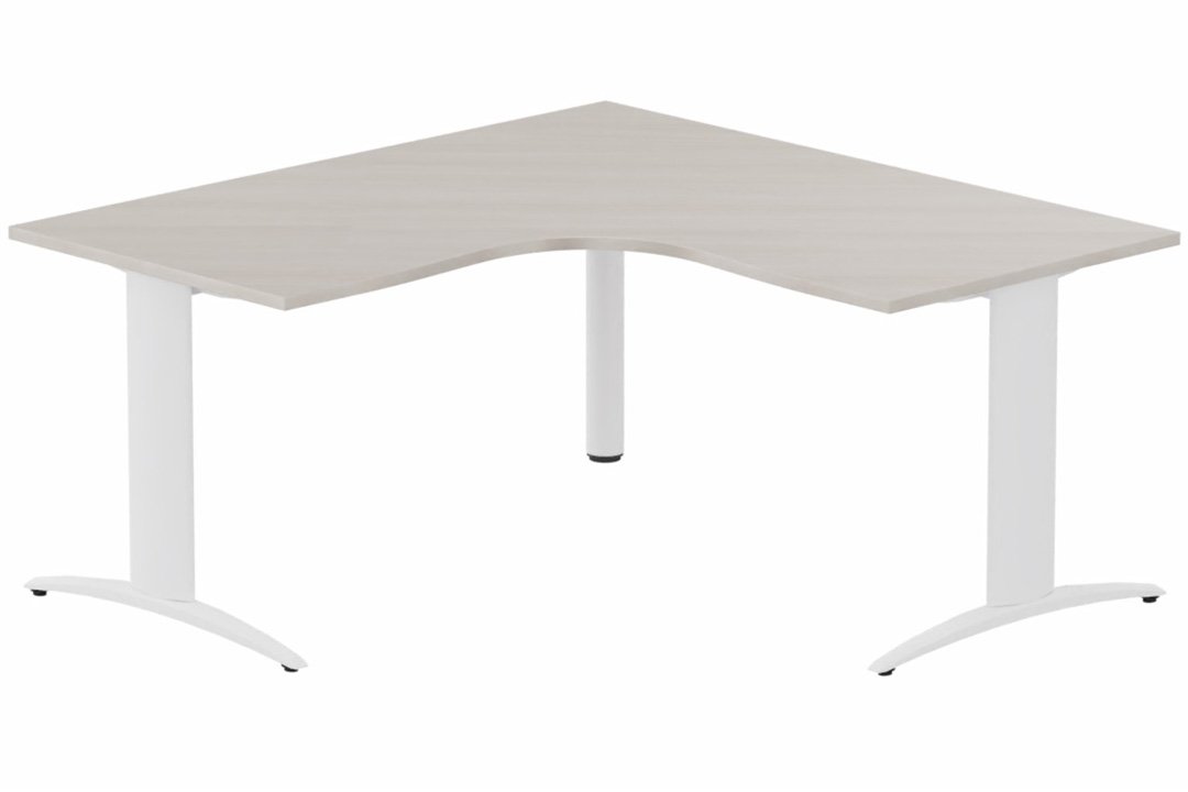 Plan Compact 90° symétrique 160x160/80cm structure pied d'angle, plateau acacia, structure blanc
