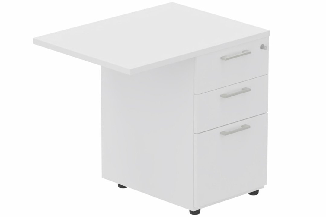 Retour direct 100x60cm sur caisson mélamine HB P.60cm 3 tiroirs, plateau blanc, structure aluminium