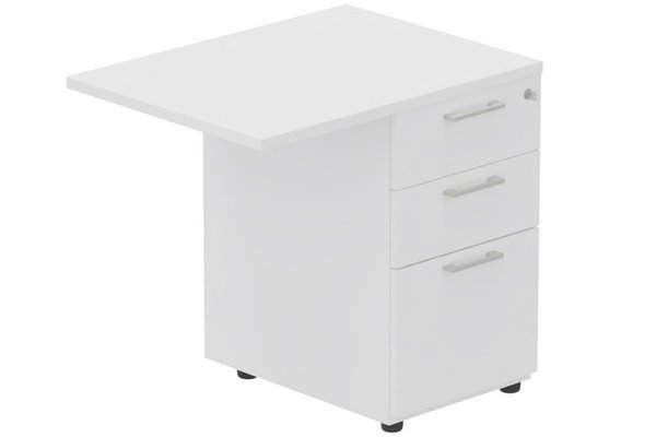 Gamme K2 - Extensions - Plans droits - Retour direct 100x60cm sur caisson mélamine HB P.60cm 3 tiroirs, plateau blanc, structure aluminium