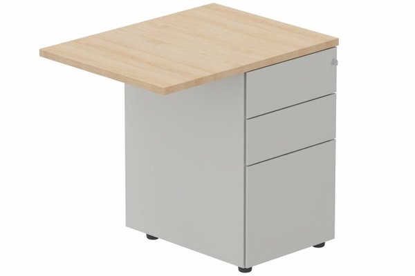 Gamme K2 - Extensions - Plans droits - Retour direct 100x60cm sur caisson métal HB P.60cm 3 tiroirs, plateau hêtre, structure aluminium