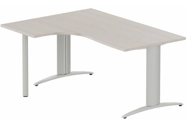 Gamme K2 - Plans compacts - Plan Compact 90° asymétrique 160x120x80/60cm retour à gauche sur pied de soutien, plateau acacia, structure aluminium