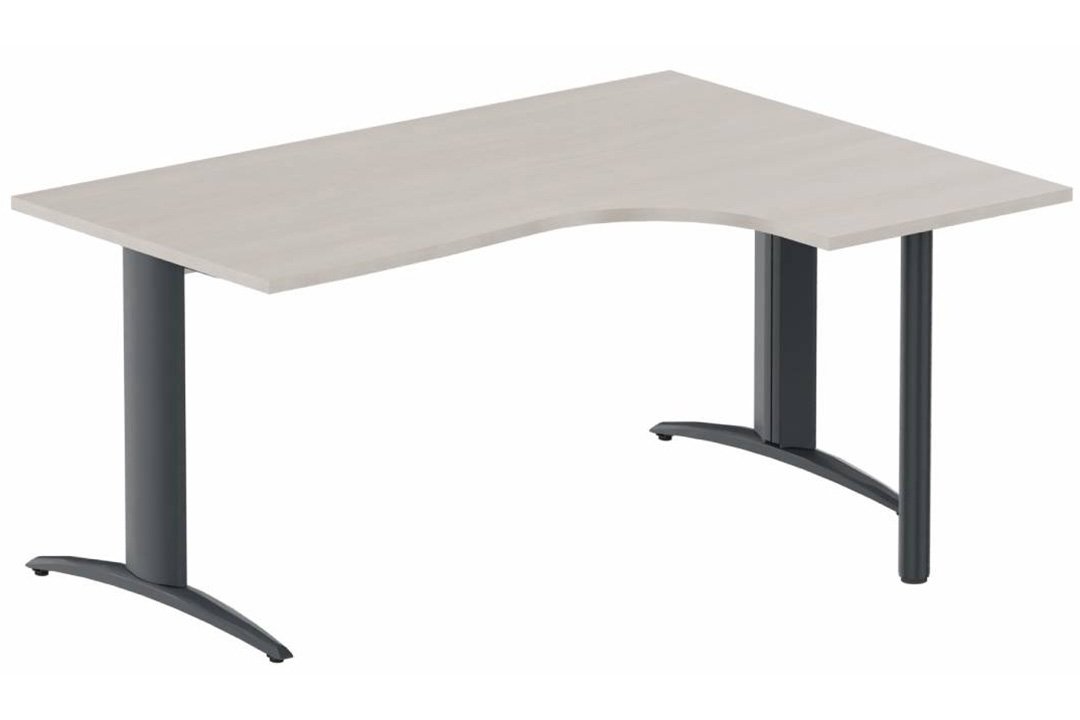 PlanCompact 90° asymétrique 160x120x80/60cm retour à droite sur pied de soutien, plateau acacia, structure anthracite