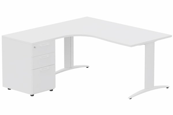 Gamme K2 - Plans compacts - Plan Compact 90° asymétrique 160x162x80/60cm retour à gauche avec caisson HB bois 3 tiroirs blanc/blanc - sur délai