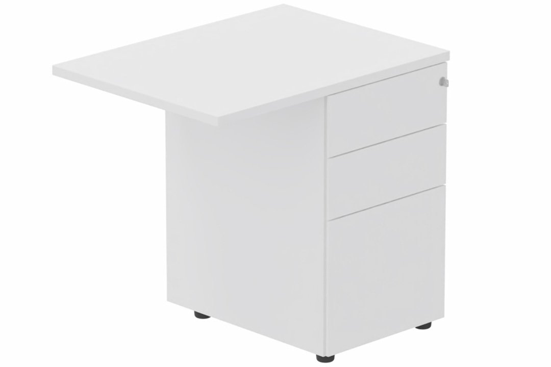 Extension retour direct sur caisson HB métal 100 x 60 cm, 3 tiroirs, plateau blanc, structure blanc