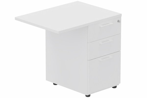 Gamme K2 - Extensions - Plans droits - Retour direct 100x60cm sur caisson mélamine HB P.60cm 3 tiroirs, plateau blanc, structure blanc