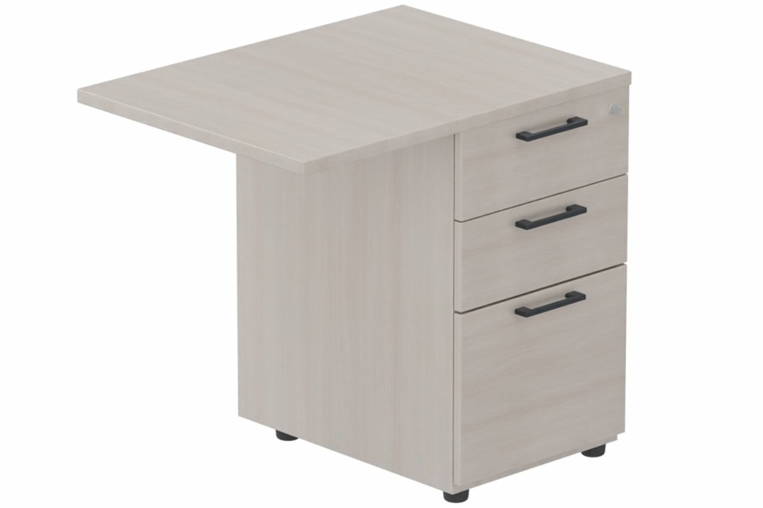 Retour direct 100x60cm sur caisson mélamine HB P.60cm 3 tiroirs, plateau acacia, structure anthracite