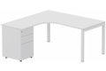 Plan Compact 90° asymétrique 160x162x80/60cm retour à gauche avec caisson HB métal 3 tiroirs blanc/blanc