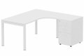 Plan Compact 90° asymétrique 180x162x80/60cm retour à droite avec caisson HB bois 3 tiroirs blanc/blanc - sur délai