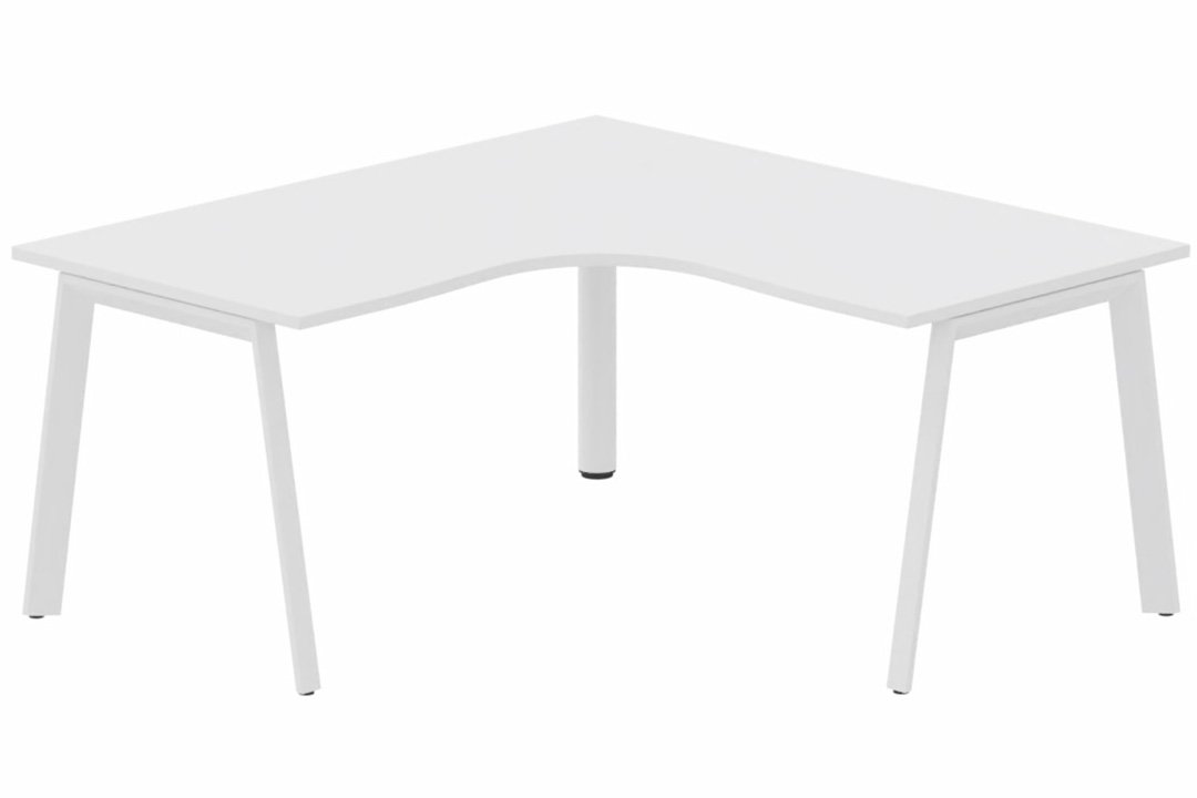 Plan compact 90° symétrique 160 x 160 / 80 cm, structure pied d'angle, plateau blanc, structure blanc