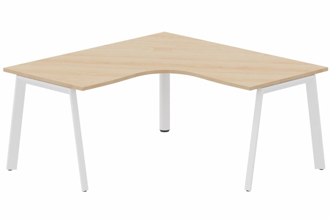 Plan Compact 90° symétrique 160 x 160 / 80 cm, structure pied d'angle, plateau hêtre, structure blanc